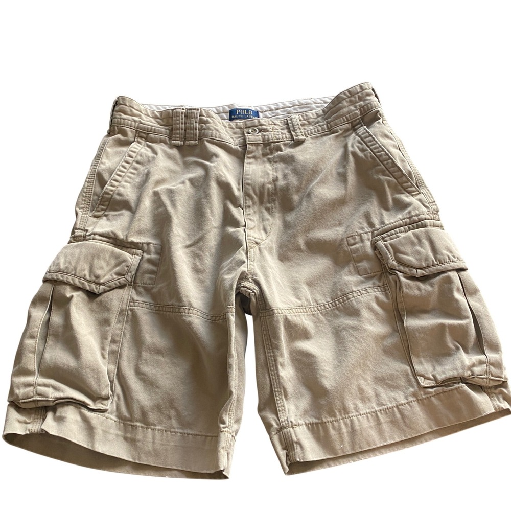 Polo Ralph Lauren Cargo Short Mens 36 Khaki Tan Cotton Twill Heavy Thick